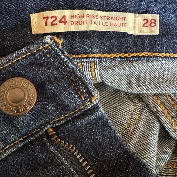 Levi's 724 High Rise Straight Leg Jeans Size 28 Dark Blue Denim - Picture 12 of 16